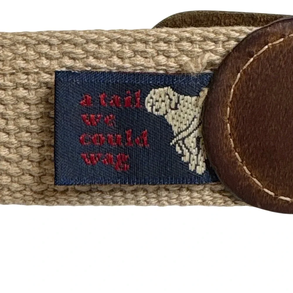 A Tail We Could Wag Belt Size 42 Leather Canvas Handwoven Guatemalan Preppy Boho